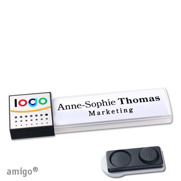 10 Namensschilder amigo alu-print Magnet weiß | smag Magnet, extra stark | square | anthrazit | silber, Metall