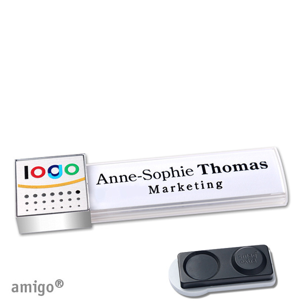 10 Namensschilder amigo alu-print Magnet weiß | smag Magnet, extra stark | square | chrom | silber, Metall