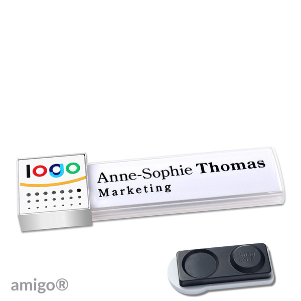 10 Namensschilder amigo alu-print Magnet weiß | smag Magnet, extra stark | square | edelstahl | weiß, Metall