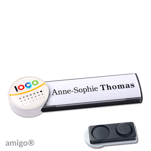 10 Namensschilder amigo doming Magnet anthrazit | smag Magnet, extra stark | circle | weiß |, Metall