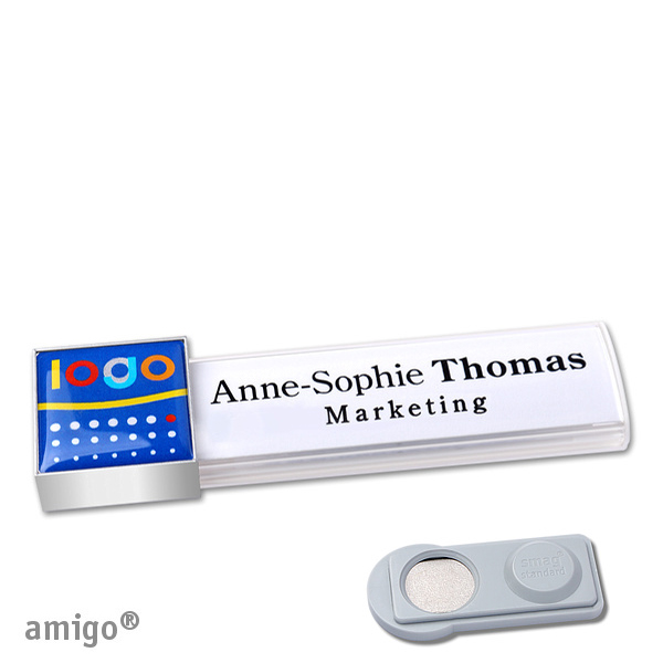 10 Namensschilder amigo doming Magnet weiß | smag Magnet | square | edelstahl |, Metall