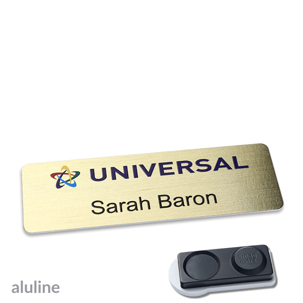 10 Namensschilder aluline-plus alu-complete Magnet 76 x 25 mm | gold | smag Magnet, extra stark, Metall