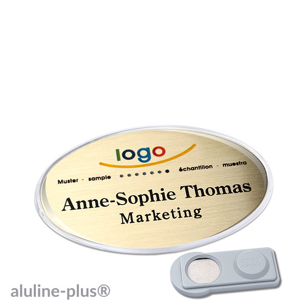 10 Namensschilder aluline-plus , magnetisch 65 x 43 mm | gold | smag Magnet, Metall