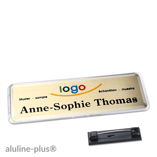 10 Namensschild mit Nadel aluline-plus 76 x 25 mm | gold, Metall