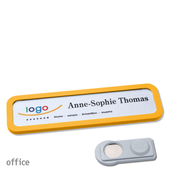 10 Namensschilder OFFICE, magnetisch 75 x 17 mm | gelb | smag Magnet, Kunststoff