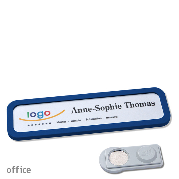 10 Namensschilder OFFICE, magnetisch 75 x 17 mm | dunkelblau | smag Magnet, Kunststoff