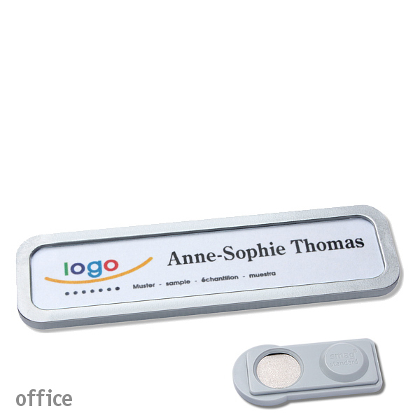 10 Namensschilder OFFICE, magnetisch 75 x 17 mm | edelstahl | smag Magnet, Kunststoff