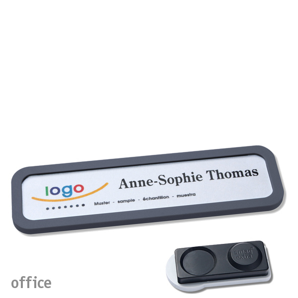 10 Namensschilder OFFICE, magnetisch 75 x 17 mm | anthrazit | smag Magnet, extra stark, Kunststoff
