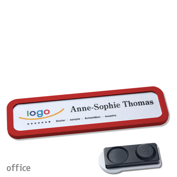10 Namensschilder OFFICE, magnetisch 75 x 17 mm | rot | smag Magnet, extra stark, Kunststoff