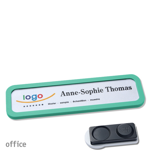 10 Namensschilder OFFICE, magnetisch 75 x 17 mm | pastellgrün | smag Magnet, extra stark, Kunststoff