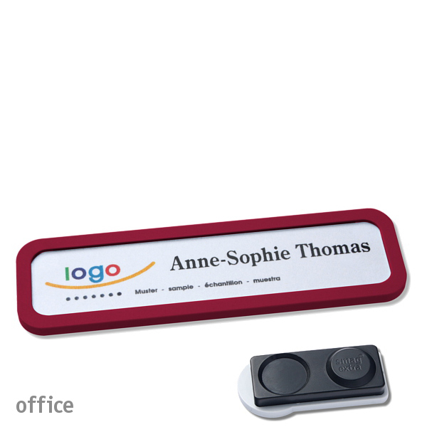 10 Namensschilder OFFICE, magnetisch 75 x 17 mm | bordeauxviolett | smag Magnet, extra stark, Kunststoff