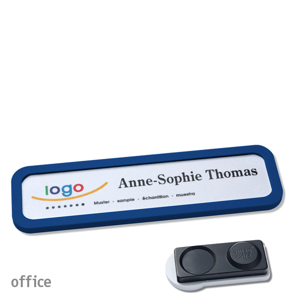 10 Namensschilder OFFICE, magnetisch 75 x 17 mm | dunkelblau | smag Magnet, extra stark, Kunststoff