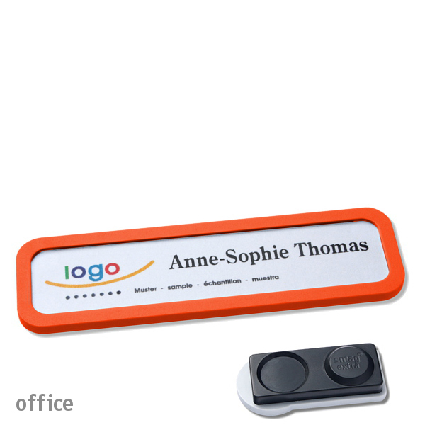 10 Namensschilder OFFICE, magnetisch 75 x 17 mm | orange | smag Magnet, extra stark, Kunststoff