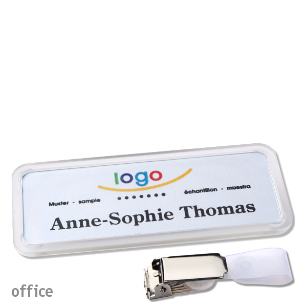 10 Namensschild mit Clip office 75 x 27 mm | transparent | Hängerclip, Kunststoff