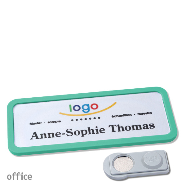 10 Namensschilder OFFICE, magnetisch 75 x 27 mm | pastellgrün | smag Magnet, Kunststoff