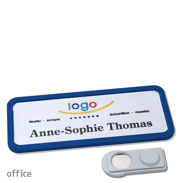 10 Namensschilder OFFICE, magnetisch 75 x 27 mm | dunkelblau | smag Magnet, Kunststoff