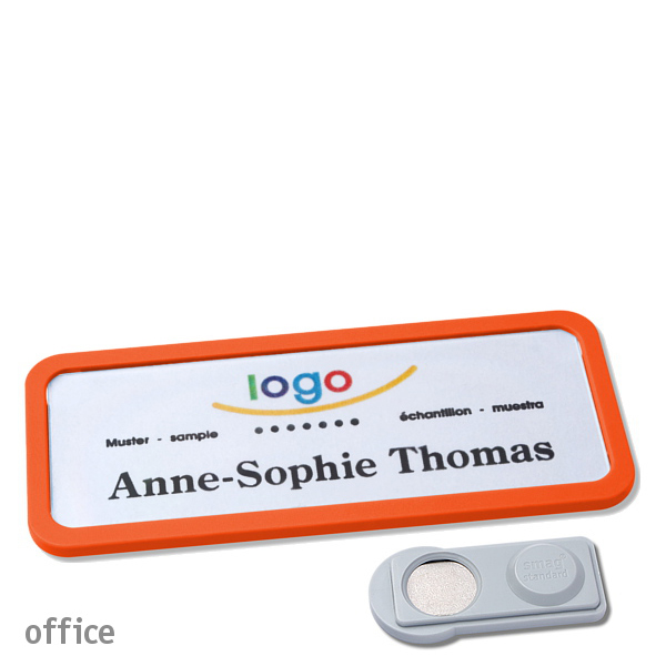 10 Namensschilder OFFICE, magnetisch 75 x 27 mm | orange | smag Magnet, Kunststoff