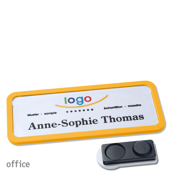 10 Namensschilder OFFICE, magnetisch 75 x 27 mm | gelb | smag Magnet, extra stark, Kunststoff