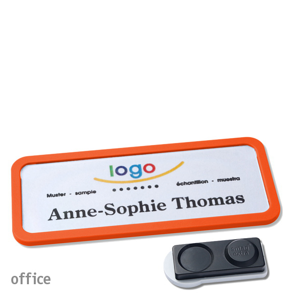 10 Namensschilder OFFICE, magnetisch 75 x 27 mm | orange | smag Magnet, extra stark, Kunststoff