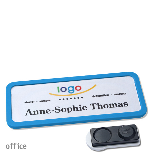 10 Namensschilder OFFICE, magnetisch 75 x 27 mm | mittelblau | smag Magnet, extra stark, Kunststoff