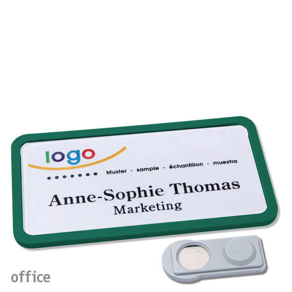 10 Namensschilder OFFICE, magnetisch 75 x 37 mm | grün | smag Magnet, Kunststoff