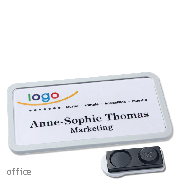 10 Namensschilder OFFICE, magnetisch 75 x 37 mm | hellgrau | smag Magnet, extra stark, Kunststoff