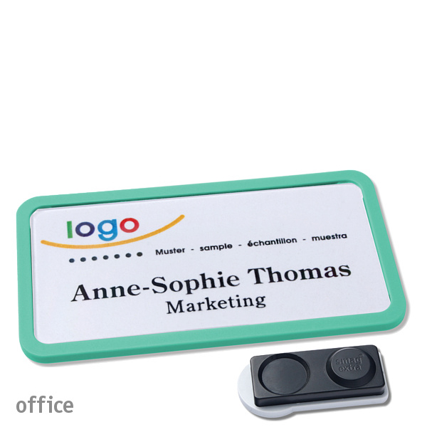 10 Namensschilder OFFICE, magnetisch 75 x 37 mm | pastellgrün | smag Magnet, extra stark, Kunststoff