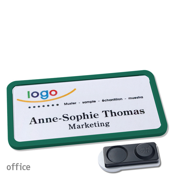 10 Namensschilder OFFICE, magnetisch 75 x 37 mm | grün | smag Magnet, extra stark, Kunststoff