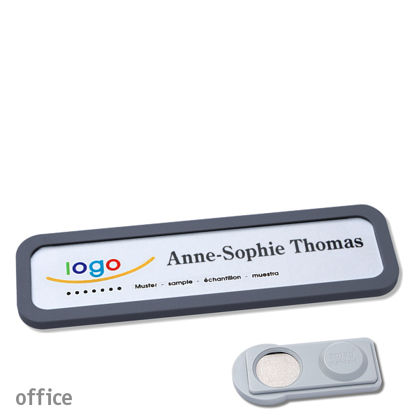 10 Namensschilder office quick-print Magnet 75 x 17 mm | anthrazit | smag Magnet, Kunststoff