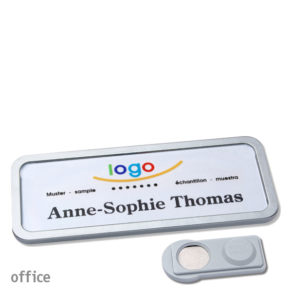 10 Namensschilder office quick-print Magnet 75 x 27 mm | edelstahl | smag Magnet, Kunststoff