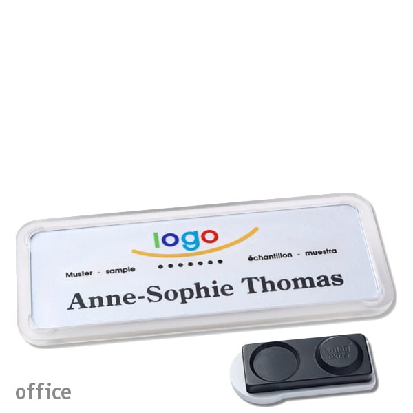10 Namensschilder office quick-print Magnet 75 x 27 mm | transparent | smag Magnet, extra stark, Kunststoff