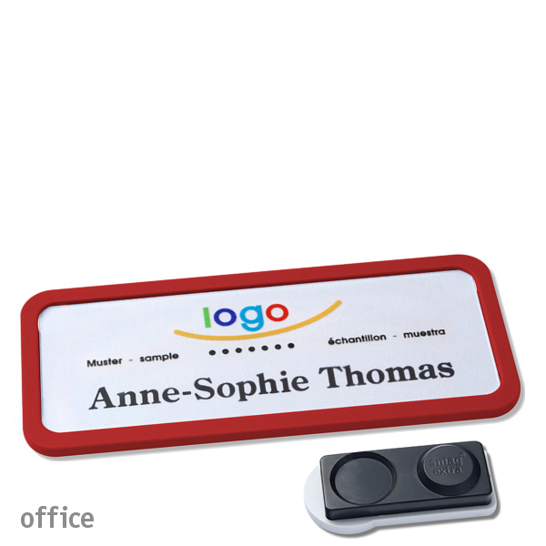 10 Namensschilder office quick-print Magnet 75 x 27 mm | rot | smag Magnet, extra stark, Kunststoff