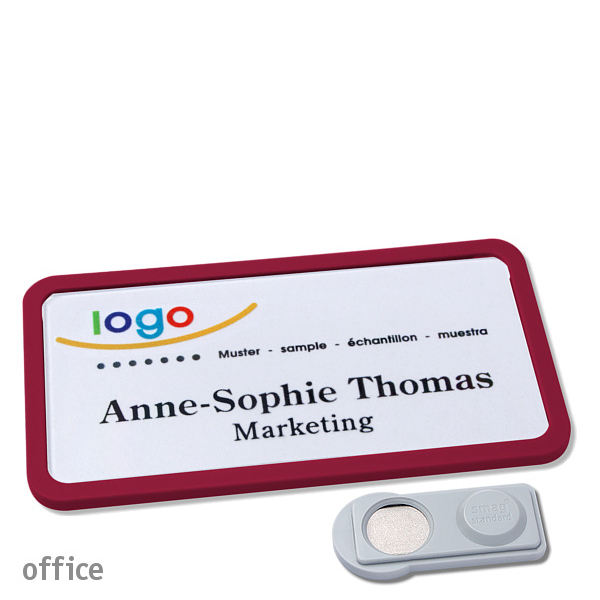 10 Namensschilder office quick-print Magnet 75 x 37 mm | bordeauxviolett | smag Magnet, Kunststoff