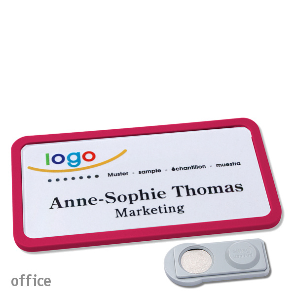 10 Namensschilder office quick-print Magnet 75 x 37 mm | lila | smag Magnet, Kunststoff