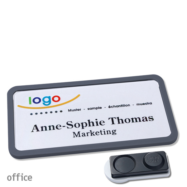 10 Namensschilder office quick-print Magnet 75 x 37 mm | anthrazit | smag Magnet, extra stark, Kunststoff