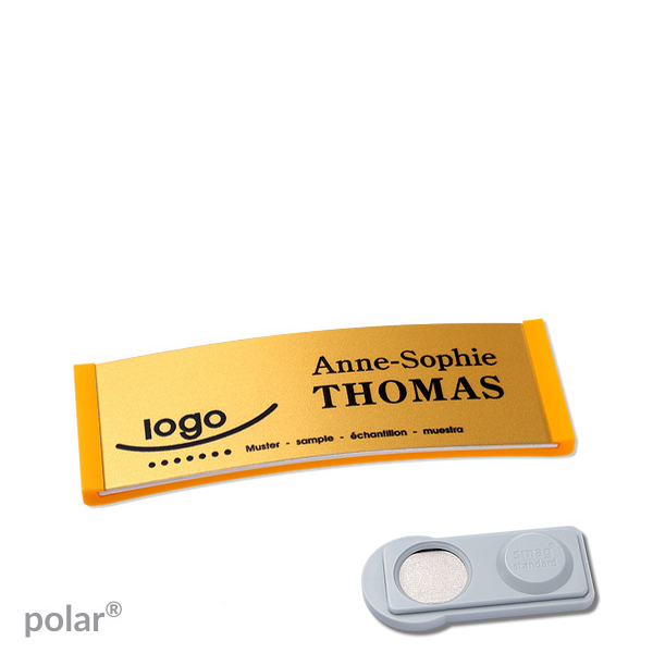 10 Namensschilder polar alu-complete magnet 64 x 22 mm | gelb | gold | smag Magnet, Kunststoff