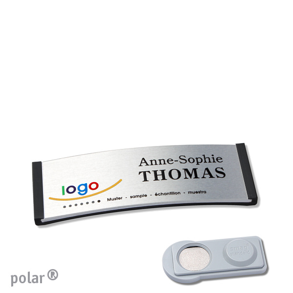 10 Namensschilder polar alu-complete magnet 64 x 22 mm | schwarz | silber | smag Magnet, Kunststoff