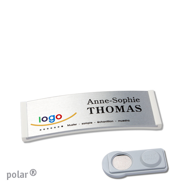 10 Namensschilder polar alu-complete magnet 64 x 22 mm | weiß | silber | smag Magnet, Kunststoff