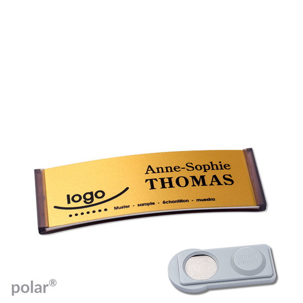 10 Namensschilder polar alu-complete magnet 64 x 22 mm | transluzent|anthrazit | gold | smag Magnet, Kunststoff
