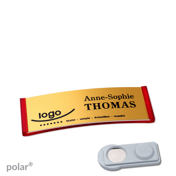 10 Namensschilder polar alu-complete magnet 64 x 22 mm | transluzent|rot | gold | smag Magnet, Kunststoff