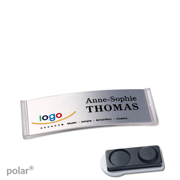 10 Namensschilder polar alu-complete magnet 64 x 22 mm | transparent | silber | smag Magnet, extra stark, Kunststoff