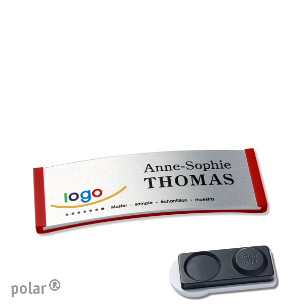10 Namensschilder polar alu-complete magnet 64 x 22 mm | rot | silber | smag Magnet, extra stark, Kunststoff