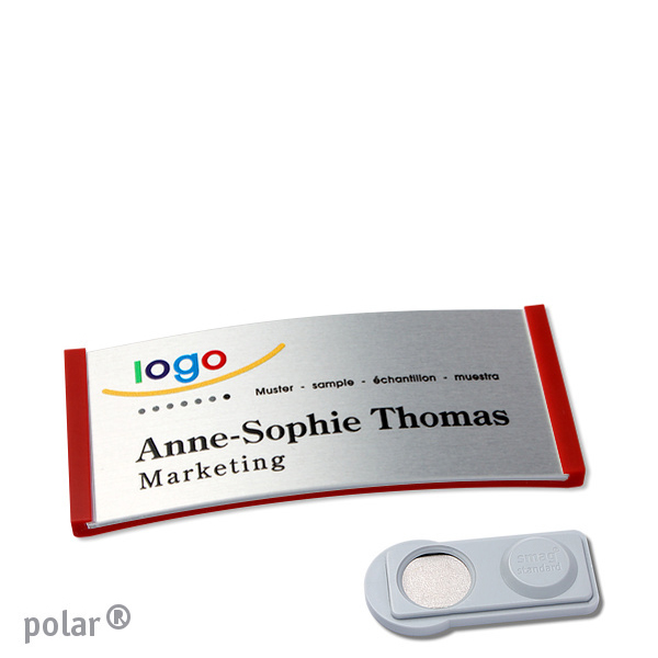 10 Namensschilder polar alu-complete magnet 65 x 30 mm | rot | silber | smag Magnet, Kunststoff