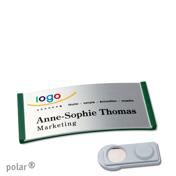 10 Namensschilder polar alu-complete magnet 65 x 30 mm | grün | silber | smag Magnet, Kunststoff