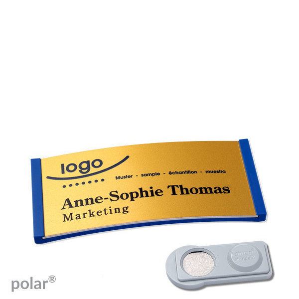 10 Namensschilder polar alu-complete magnet 65 x 30 mm | blau | gold | smag Magnet, Kunststoff