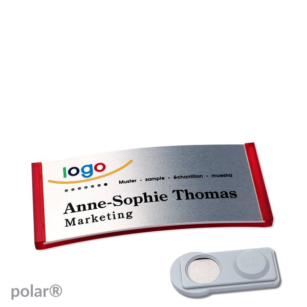 10 Namensschilder polar alu-complete magnet 65 x 30 mm | transluzent|rot | silber | smag Magnet, Kunststoff
