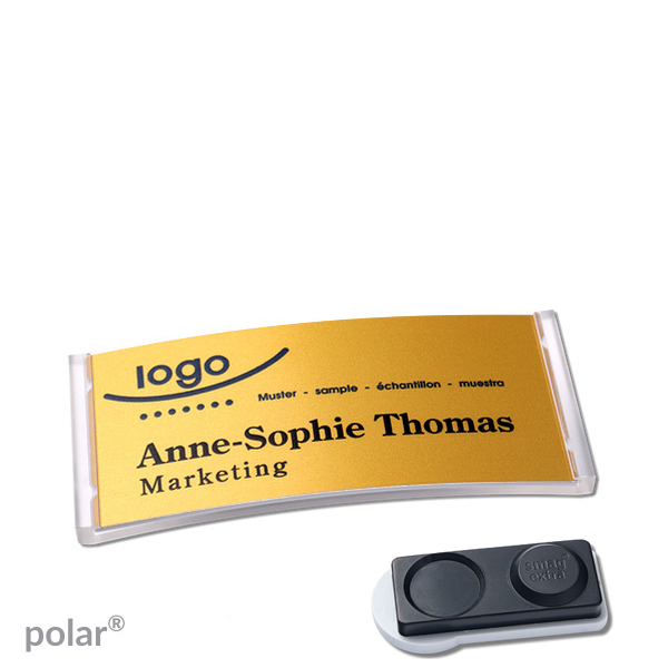 10 Namensschilder polar alu-complete magnet 65 x 30 mm | transparent | gold | smag Magnet, extra stark, Kunststoff