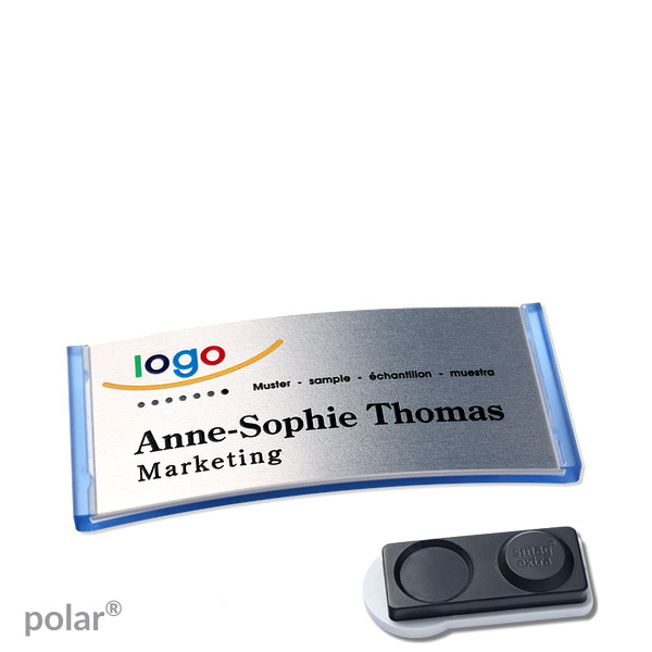 10 Namensschilder polar alu-complete magnet 65 x 30 mm | transluzent|blau | silber | smag Magnet, extra stark, Kunststoff