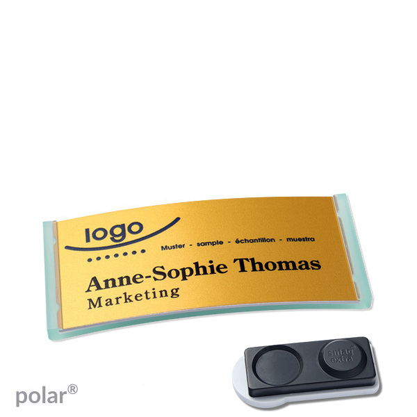 10 Namensschilder polar alu-complete magnet 65 x 30 mm | transluzent|grün | gold | smag Magnet, extra stark, Kunststoff