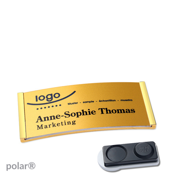 10 Namensschilder polar alu-complete magnet 65 x 30 mm | gold | gold | smag Magnet, extra stark, Kunststoff